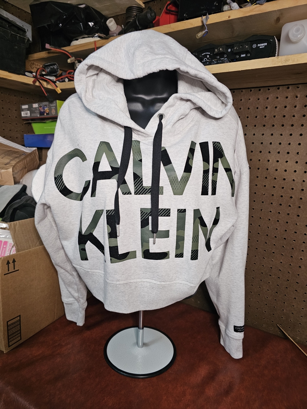 Calvin Klein Camo Logo Cropped Hoodie Size Small